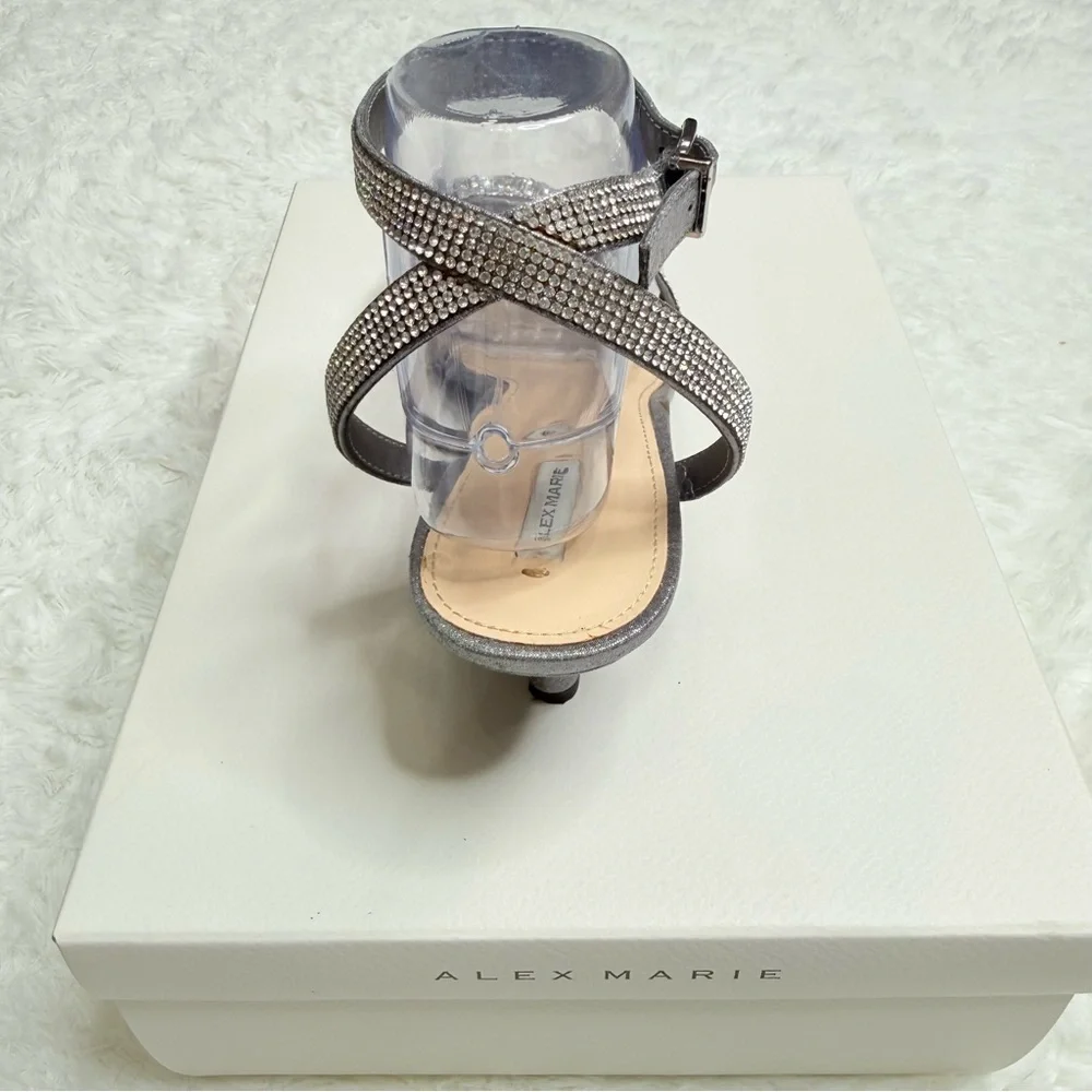 Alex Marie Nallie Rhinestone Heels Silver Strappy Sandals Size 9M Dressy Evening